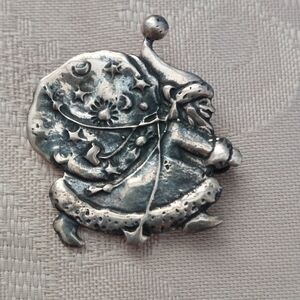 Vintage Sterling Silver Santa Pin Brooch